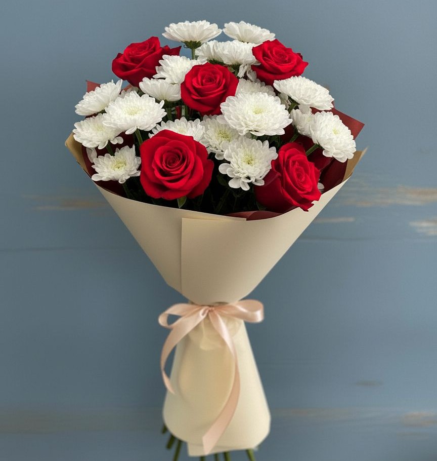 Букет цветов из: Розы и Хризантемы в Речицы