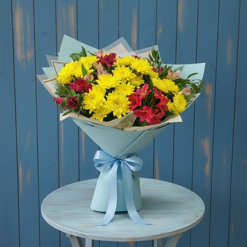 Букет цветов из: Альстромерии и Хризантемы в Речицы