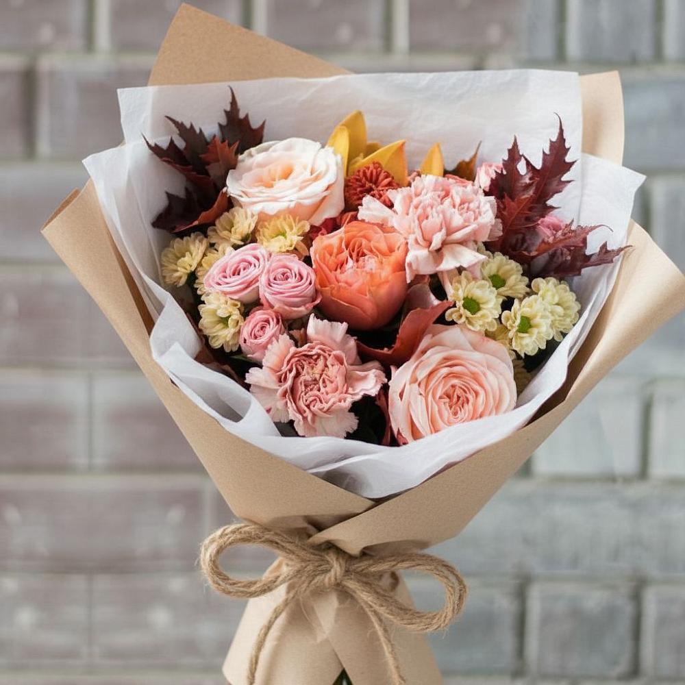 Букет цветов из: Гвоздики, Хризантемы и Розы в Речицы