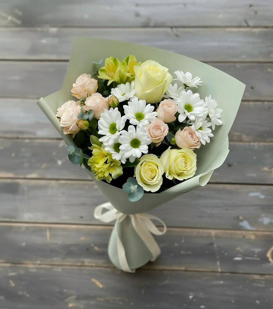 Букет цветов из: Альстромерии, Розы и Хризантемы в Речицы