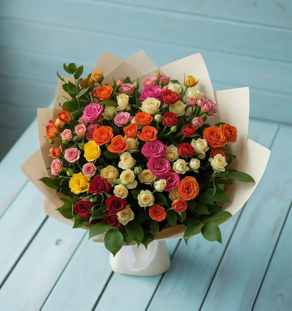 Букет Микс из разноцветных кустовых роз в Речицы