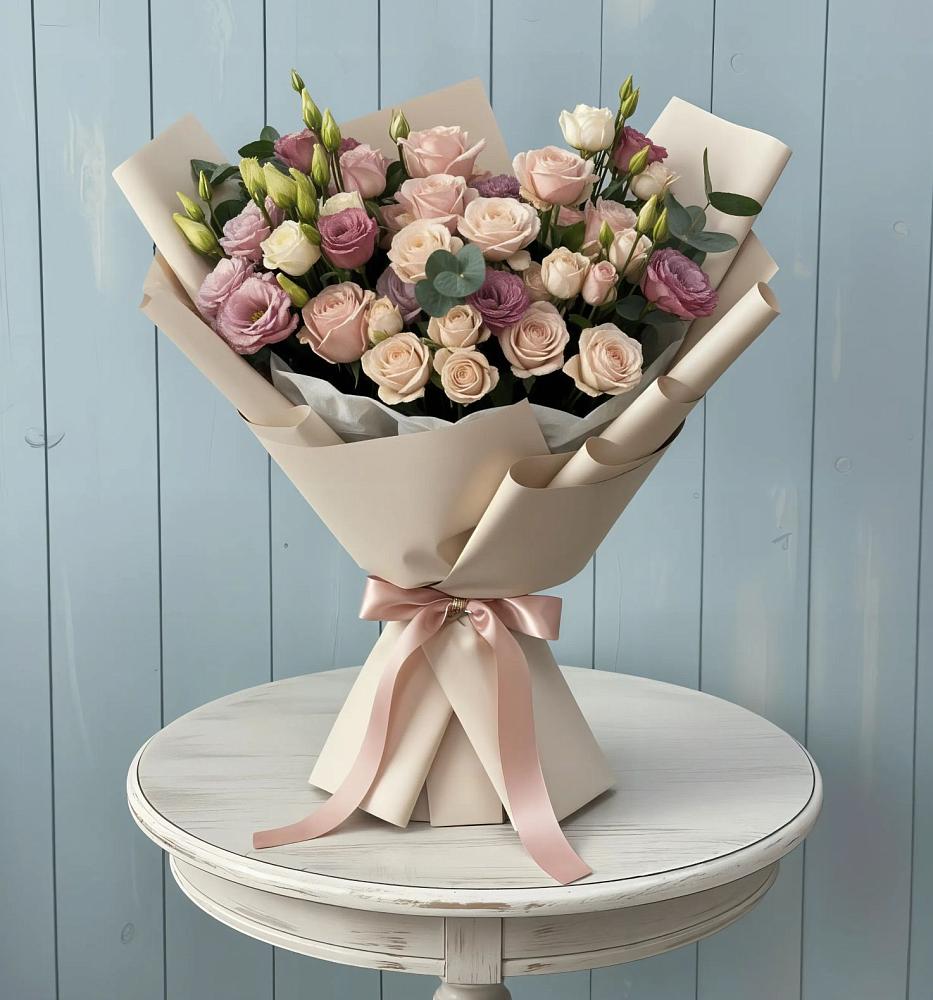 Букет цветов из: Розы и Лизиантусы в Речицы