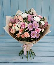 Букет цветов из:  Хризантемы, Розы и Альстромерии в Речицы