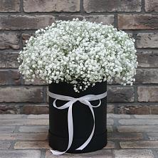 Цветочная композиция из Гипсофила в шляпной коробке в Речицы